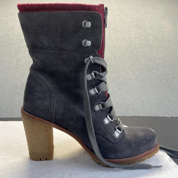 UGG Australia Boots Women sz 8 gray/burgundy zip Lace Up Combat Heel Ladies - Picture 9 of 16